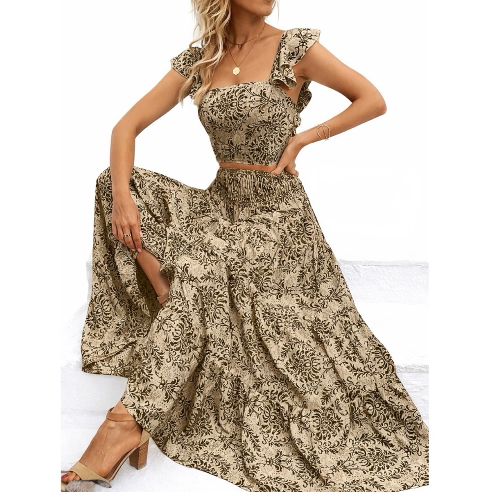 High Waist Skirt with Crop Top Set